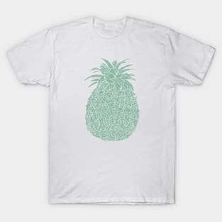 Mint Green Glitter Filled Pineapple Design T-Shirt